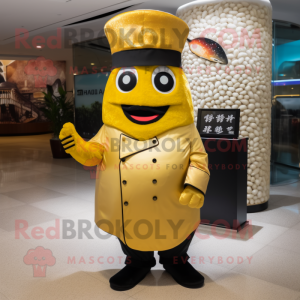 Gold Sushi mascot costume character dressed with a Suit and Berets