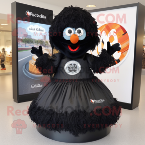 Black Paella mascot costume character dressed with a Circle Skirt and Handbags