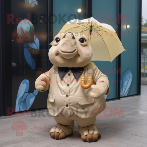 Beige Glyptodon mascot costume character dressed with a Raincoat and Bow ties