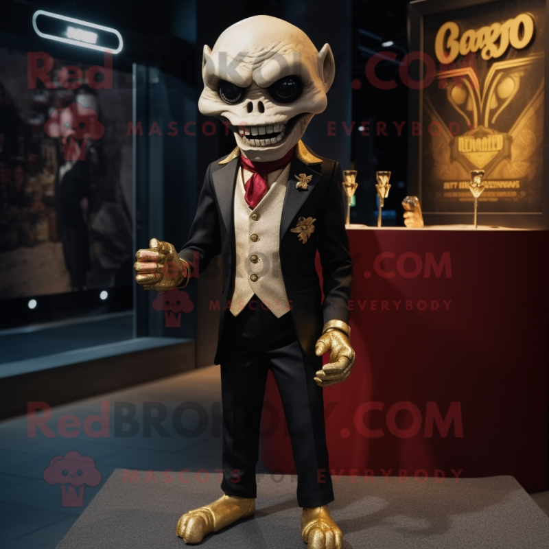 Gold Vampire mascot costume character dressed with a Blazer and Lapel pins Gold Vampire mascot costume character dressed with a Blazer and Lapel pins
