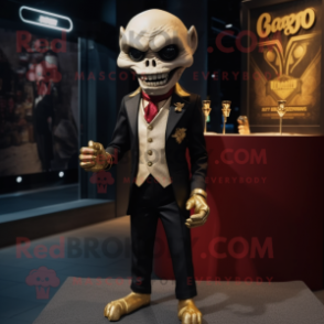 Gold Vampire mascot costume character dressed with a Blazer and Lapel pins