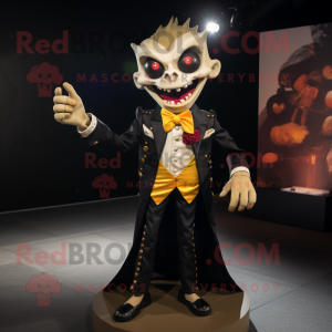 Gold Vampire mascot costume character dressed with a Blazer and Lapel pins