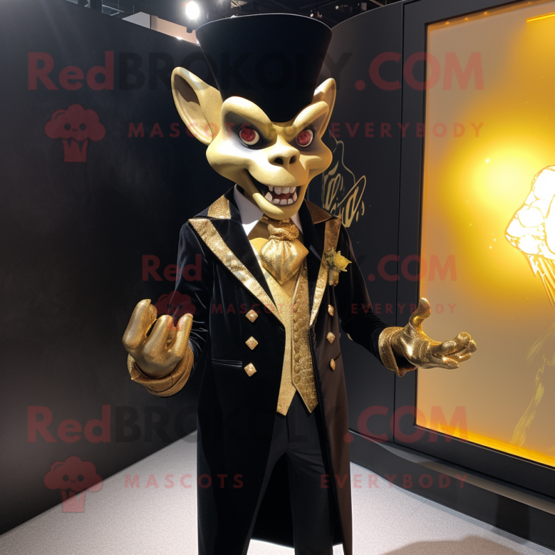 Gold Vampire mascot costume character dressed with a Blazer and Lapel pins