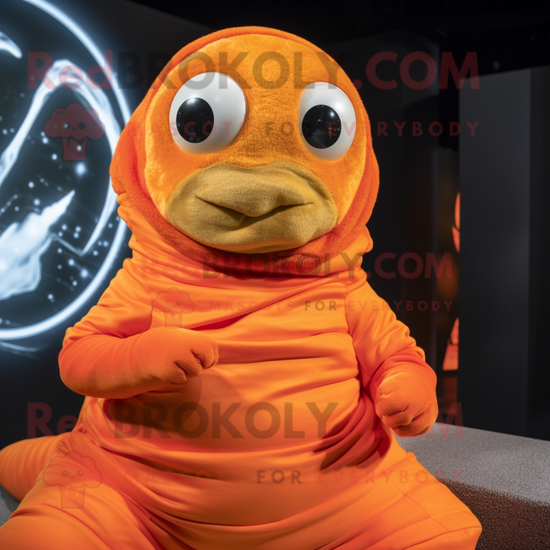 Orange Oyster mascot costume character dressed with a Turtleneck and Wraps Orange Oyster mascot costume character dressed with a Turtleneck and Wraps