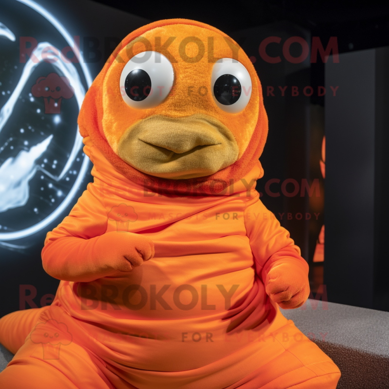 Orange Oyster mascot costume character dressed with a Turtleneck and Wraps