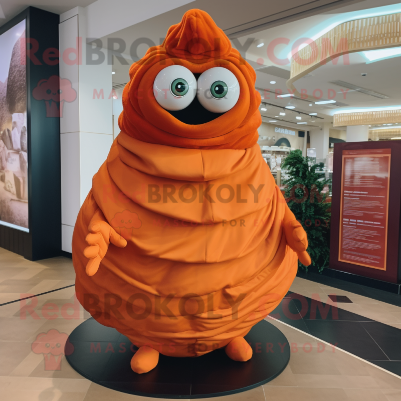 Orange Oyster mascot costume character dressed with a Turtleneck and Wraps