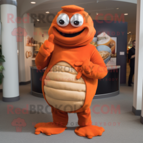 Orange Oyster mascot costume character dressed with a Turtleneck and Wraps