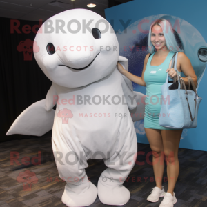 Silver Beluga Whale mascot costume character dressed with a Bikini and Tote bags