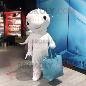 Silver Beluga Whale mascot costume character dressed with a Bikini and Tote bags