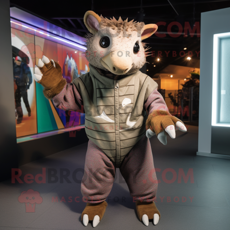 nan Armadillo mascot costume character dressed with a Jumpsuit and Brooches nan Armadillo mascot costume character dressed with a Jumpsuit and Brooches