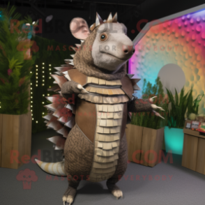 nan Armadillo mascot costume character dressed with a Jumpsuit and Brooches