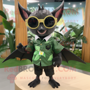 Forest Green Fruit Bat mascot costume character dressed with a Dress Shirt and Sunglasses