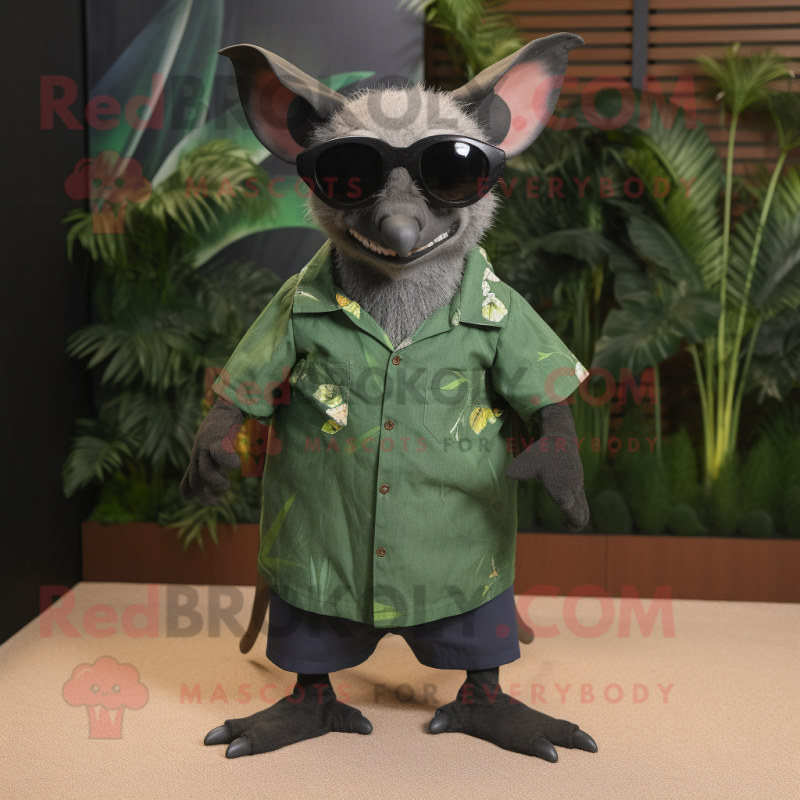 Forest Green Fruit Bat mascot costume character dressed with a Dress Shirt and Sunglasses