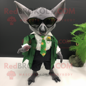 Forest Green Fruit Bat mascot costume character dressed with a Dress Shirt and Sunglasses