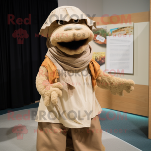 Tan Cod mascot costume character dressed with a Dress Pants and Shawls