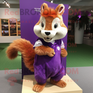 Purple Squirrel mascot costume character dressed with a Polo Shirt and Hair clips