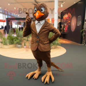 Brown Pheasant mascot costume character dressed with a Suit Pants and Shoe laces