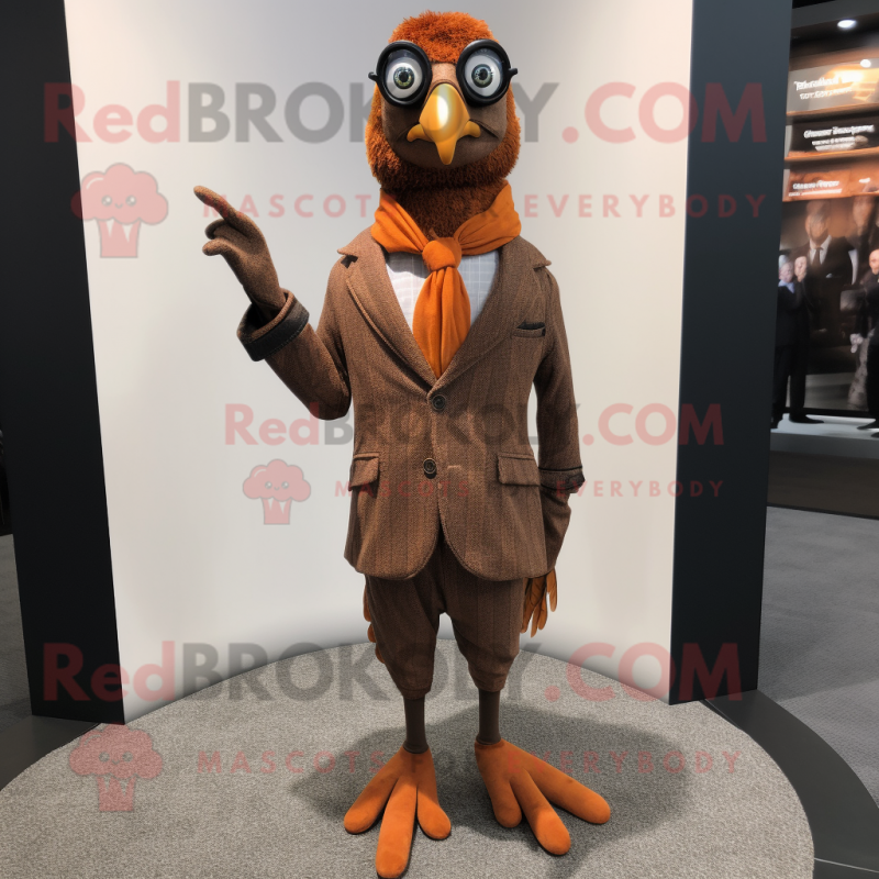 Brown Pheasant mascot costume character dressed with a Suit Pants and Shoe laces