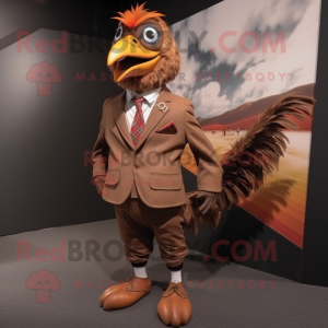 Brown Pheasant mascot costume character dressed with a Suit Pants and Shoe laces