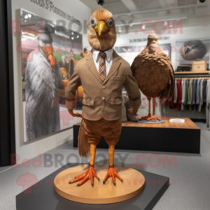 Brown Pheasant mascot costume character dressed with a Suit Pants and Shoe laces