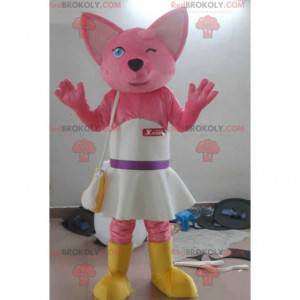 Mascota gato rosa con un vestido blanco - Redbrokoly.com