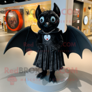 Black Bat mascot costume character dressed with a Wrap Dress and Shoe clips