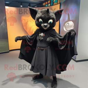 Black Bat mascot costume character dressed with a Wrap Dress and Shoe clips