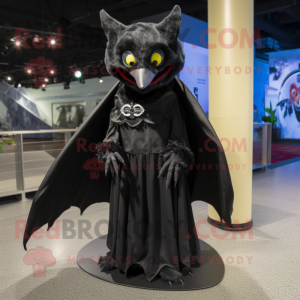 Black Bat mascot costume character dressed with a Wrap Dress and Shoe clips