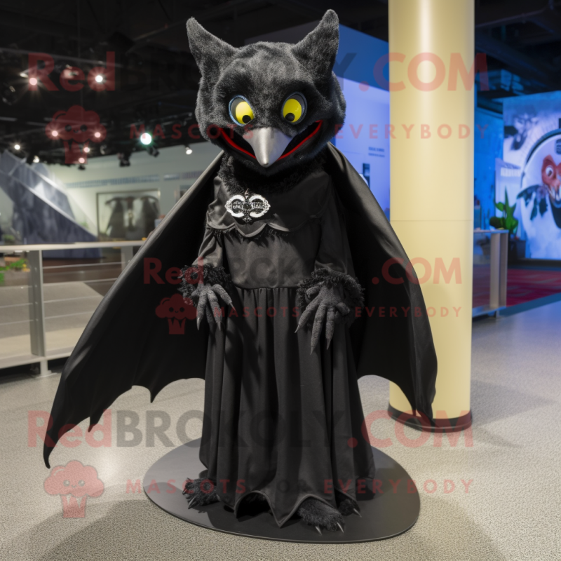 Black Bat mascot costume character dressed with a Wrap Dress and Shoe clips Black Bat mascot costume character dressed with a Wrap Dress and Shoe clips
