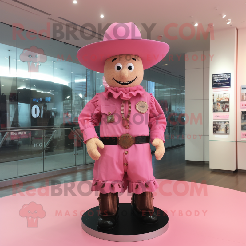 Pink Cowboy mascot costume character dressed with a Romper and Hat pins