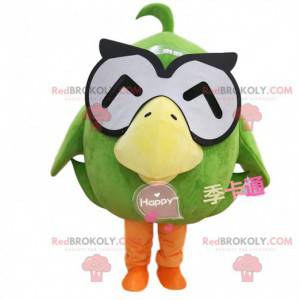 Mascotte grande anatra verde con occhiali, costume da uccello -