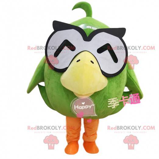 Stor grøn and maskot med briller, fugledragt - Redbrokoly.com