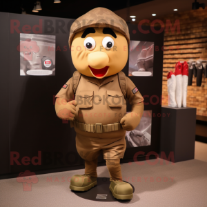 Brown Army Soldier mascot costume character dressed with a Running Shorts and Wallets