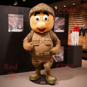Brown Army Soldier mascot costume character dressed with a Running Shorts and Wallets