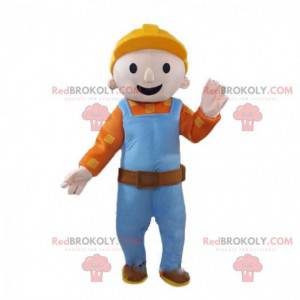 Mascotte man, werknemer met helm en overall - Redbrokoly.com