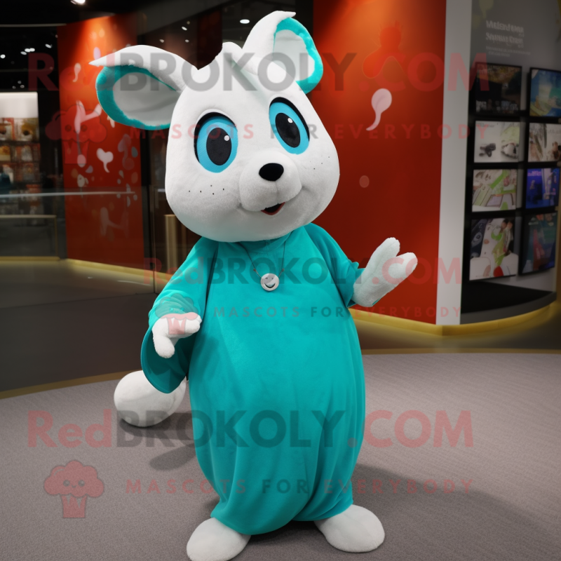 Turquoise Ermine mascot costume character dressed with a Long Sleeve Tee and Coin purses