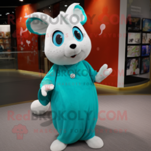 Turquoise Ermine mascot costume character dressed with a Long Sleeve Tee and Coin purses