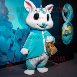 Turquoise Ermine mascot costume character dressed with a Long Sleeve Tee and Coin purses