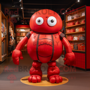 Red Human Cannon Ball mascot costume character dressed with a Romper and Handbags