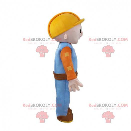 Mascotte man, werknemer met helm en overall - Redbrokoly.com