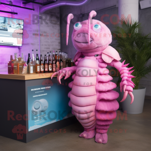 Pink Trilobite mascot costume character dressed with a Cocktail Dress and Keychains