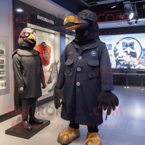 Navy Crow mascot costume character dressed with a Parka and Watches