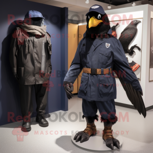 Navy Crow mascot costume character dressed with a Parka and Watches