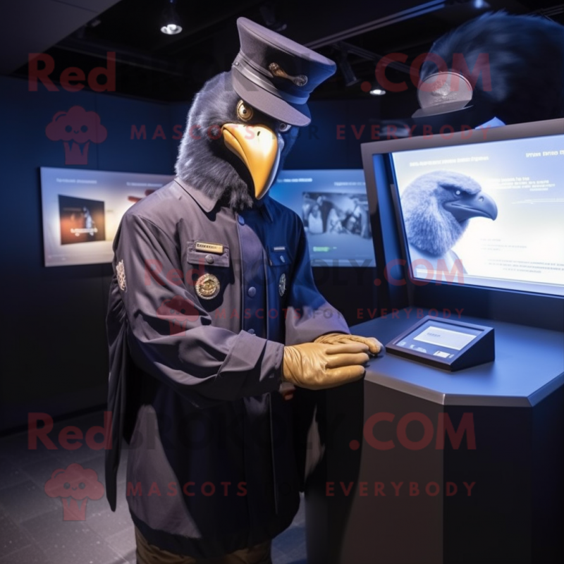 Navy Crow mascot costume character dressed with a Parka and Watches Navy Crow mascot costume character dressed with a Parka and Watches