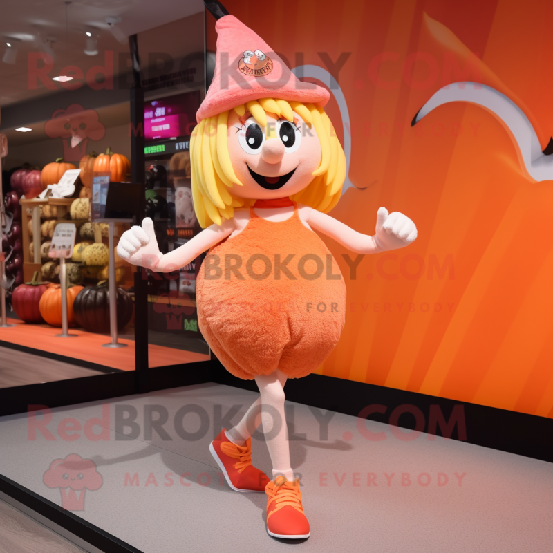 Peach Witch mascot costume character dressed with a Running Shorts and Caps Peach Witch mascot costume character dressed with a Running Shorts and Caps