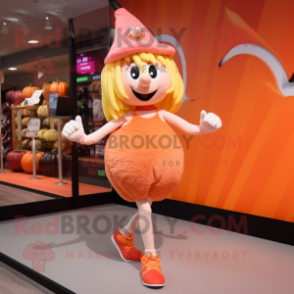 Peach Witch mascot costume character dressed with a Running Shorts and Caps
