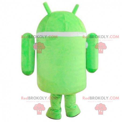Maskot Androidu, zelený a bílý robot, robotický kostým -