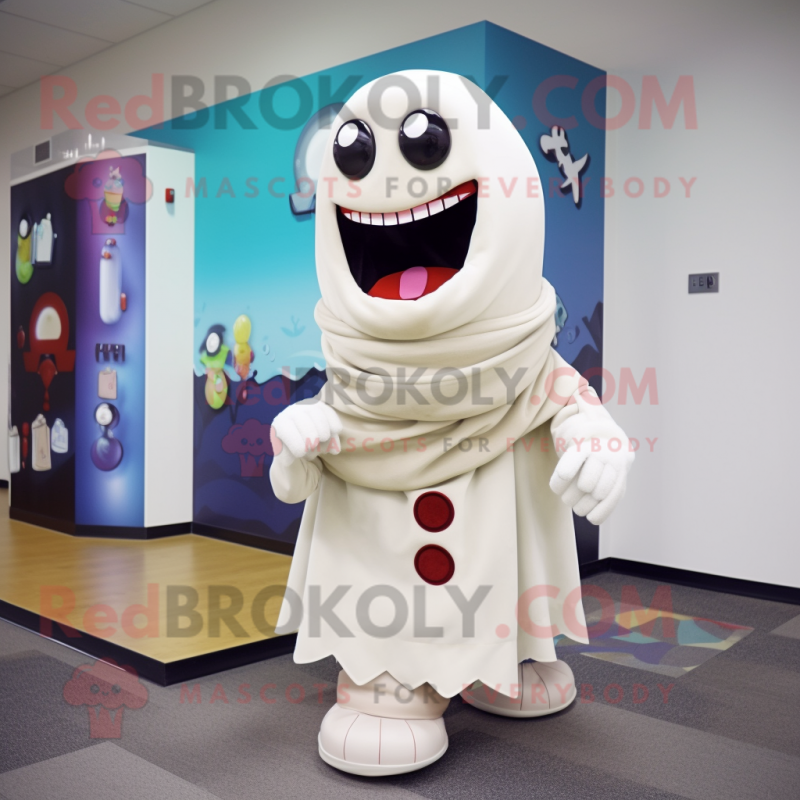 Cream Ghost mascot costume character dressed with a Turtleneck and Scarf clips Cream Ghost mascot costume character dressed with a Turtleneck and Scarf clips