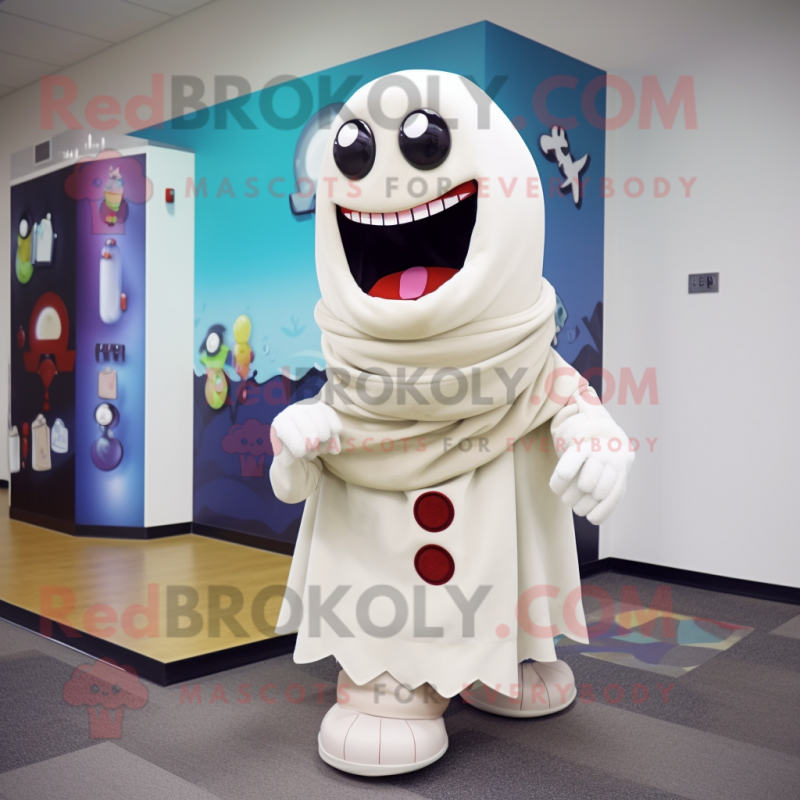 Cream Ghost mascot costume character dressed with a Turtleneck and Scarf clips