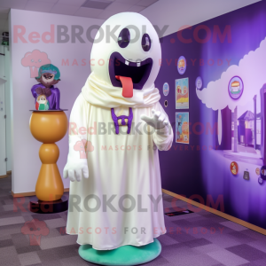 Cream Ghost mascot costume character dressed with a Turtleneck and Scarf clips